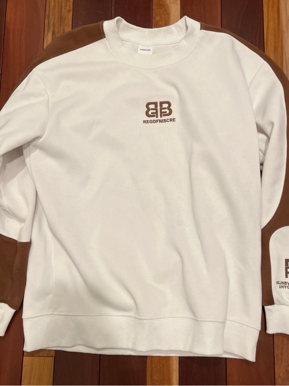 White and Brown Crewneck Sweatshirt